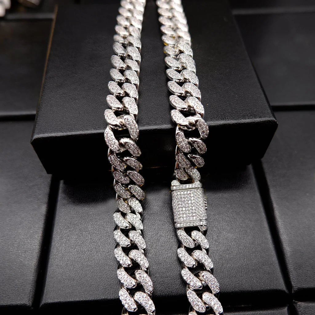 Buckle Iced Cuban Link Chain in White Gold - 14mm