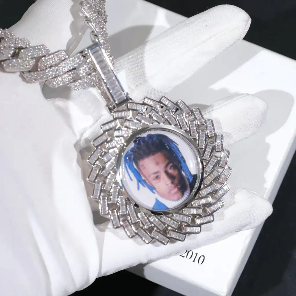LARGE 3D RECTANGULAR T CUBIC Zirconia Custom Picture Pendant