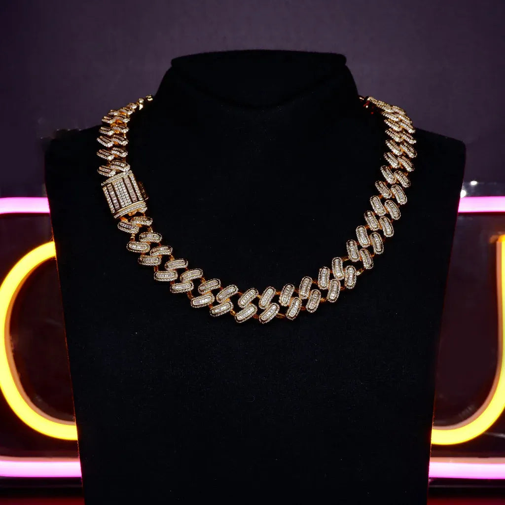 15MM 18K BLANKA/ORO PLAKITA BLINGBLING BANGETO GLACIITA KUBA ĈENO