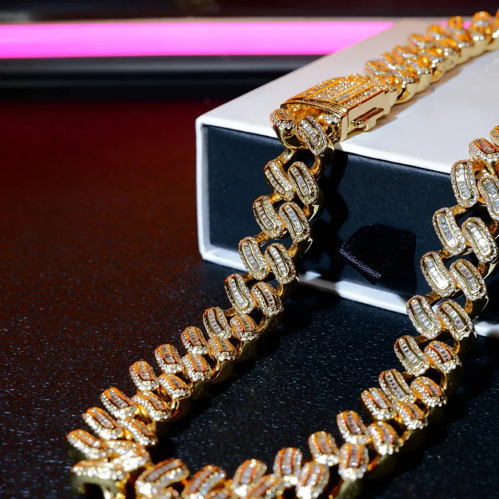 15MM 18K BLANKA/ORO PLAKITA BLINGBLING BANGETO GLACIITA KUBA ĈENO