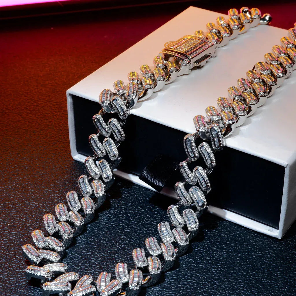 15MM 18K BLANKA/ORO PLAKITA BLINGBLING BANGETO GLACIITA KUBA ĈENO