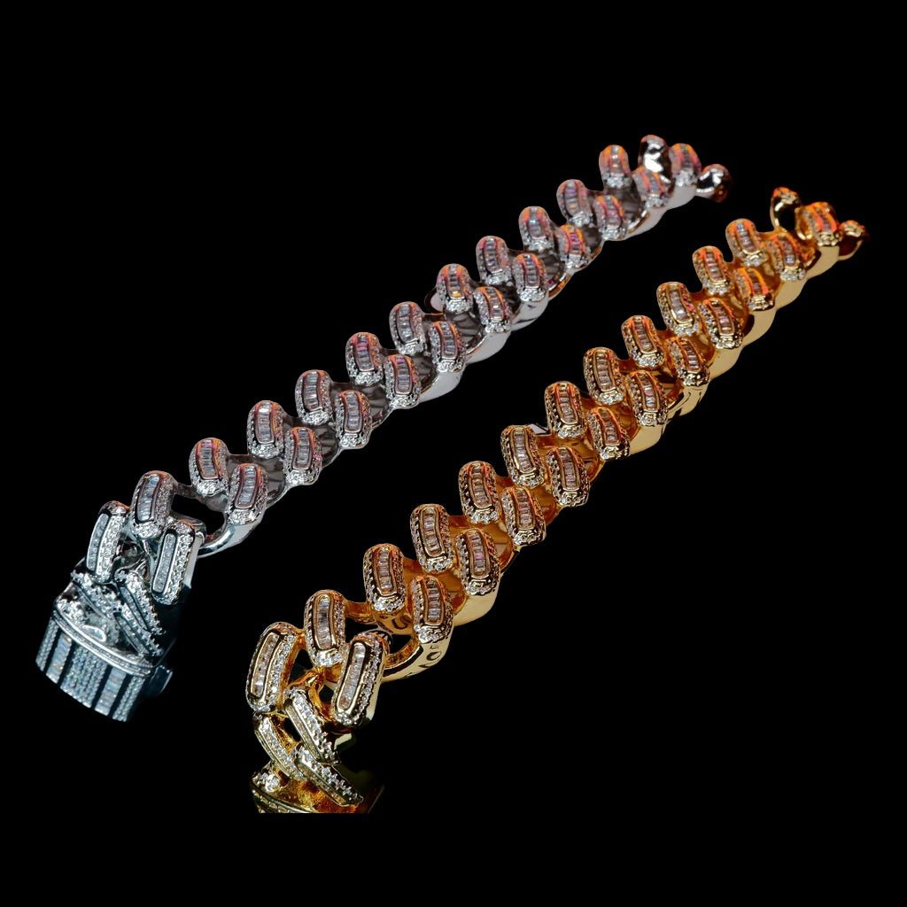 18k Gold - Plated Baguette Iced Bracelet - 15mm - TONGSHOP / Bracelet / Chains