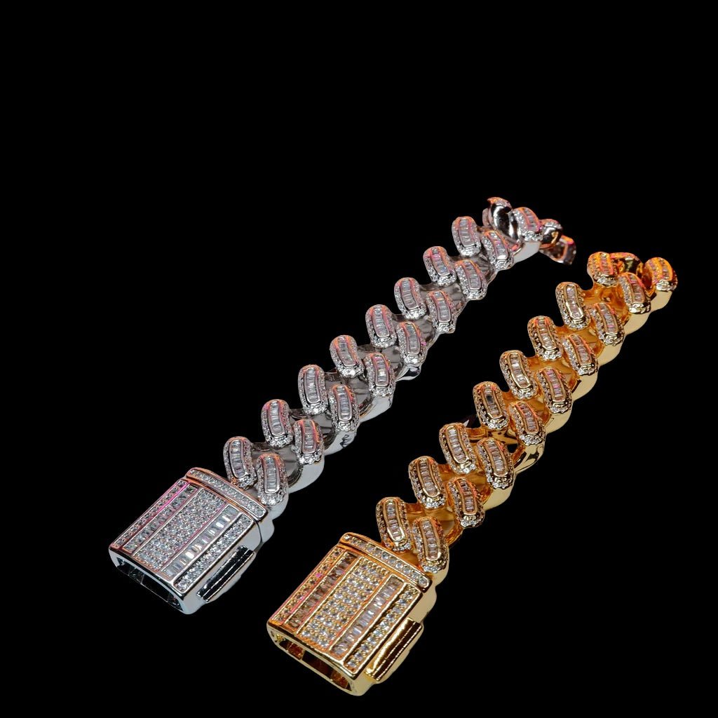 18k Gold - Plated Baguette Iced Bracelet - 15mm - TONGSHOP / Bracelet / Chains