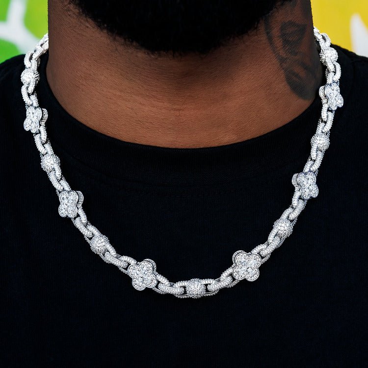 Diamond Ball Clover Mariner Chain in White Gold - 10mm - TONGSHOP / Length:16 / Length:18