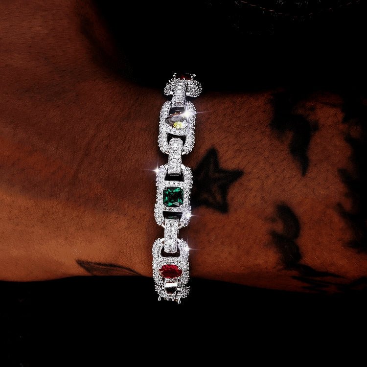 Diamond Multicolor Cluster Mariner Bracelet - 10mm - TONGSHOP / /