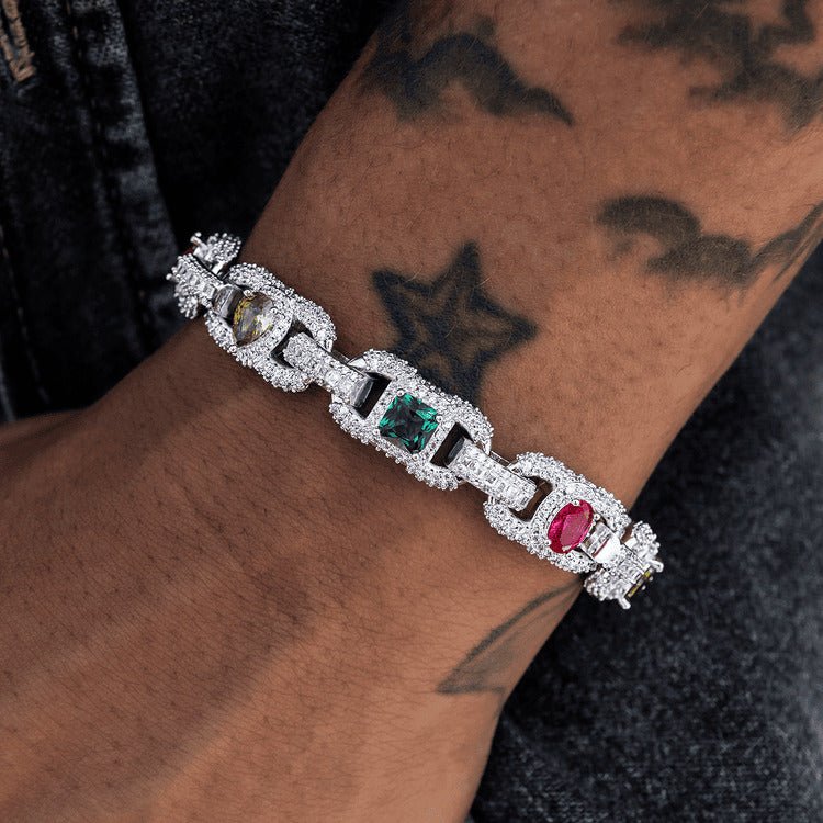 Diamond Multicolor Cluster Mariner Bracelet - 10mm - TONGSHOP / /