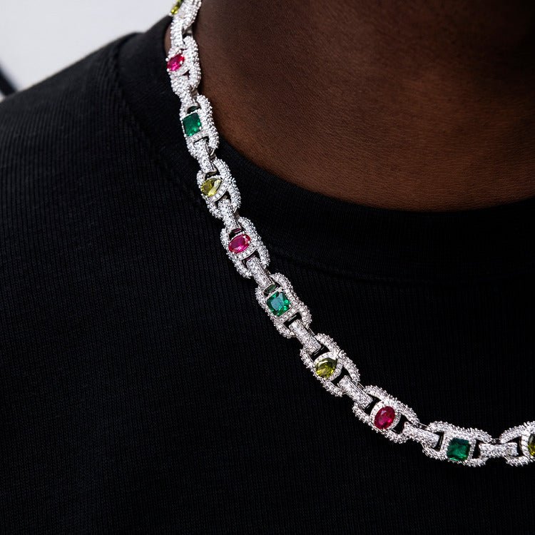Diamond Multicolor Cluster Mariner Chain - 11mm - TONGSHOP / Length:16 / Length:18