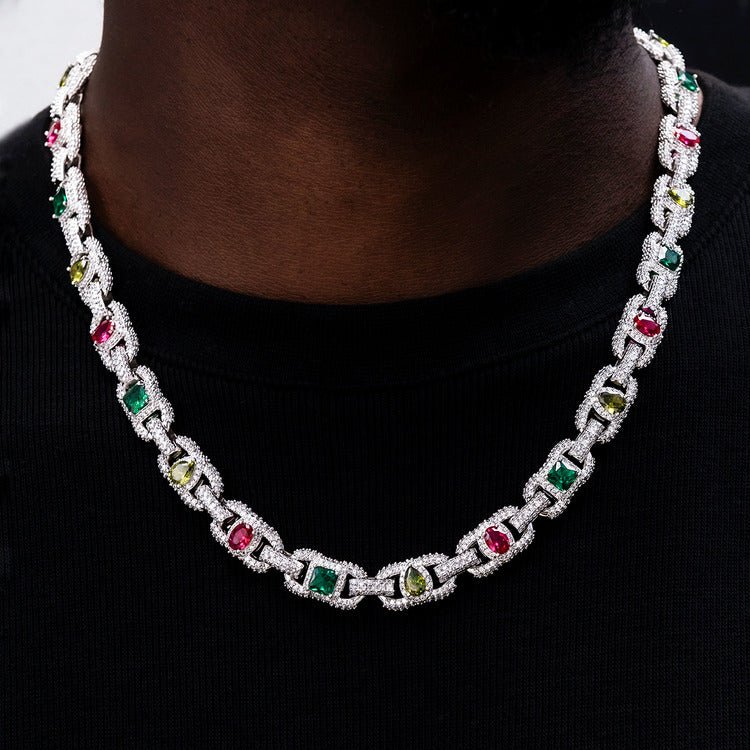 Diamond Multicolor Cluster Mariner Chain - 11mm - TONGSHOP / Length:16 / Length:18