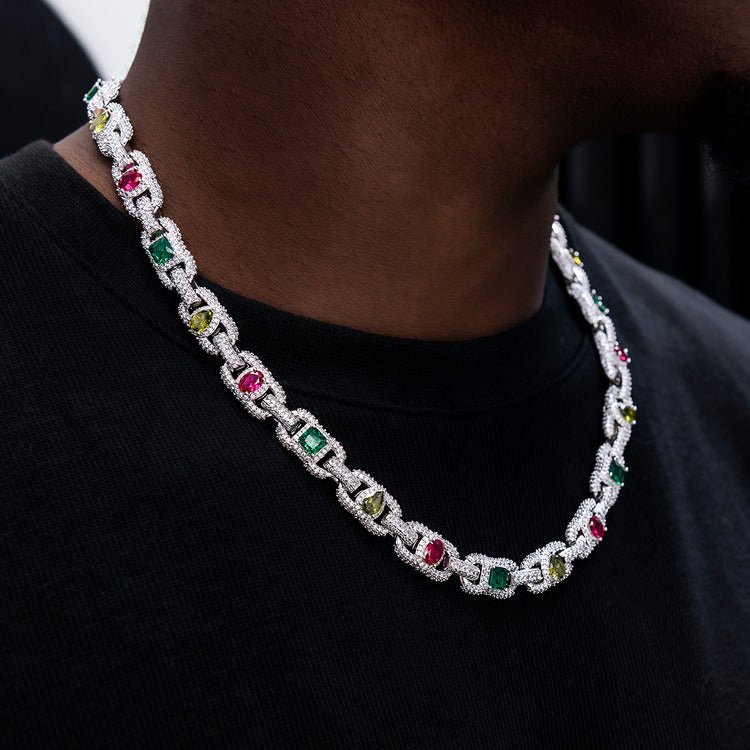 Diamond Multicolor Cluster Mariner Chain - 11mm - TONGSHOP / Length:16 / Length:18