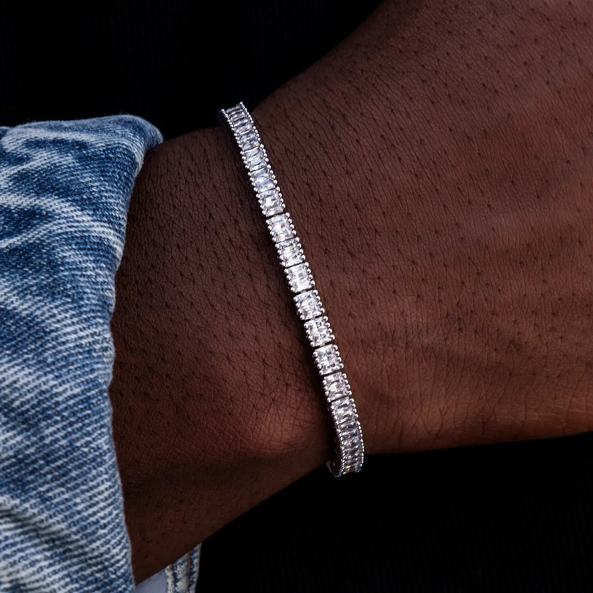 Diamond Baguette Tennis Bracelet in White Gold- 3mm - TONGSHOP / bogo-eligible-product / Category:Bracelets