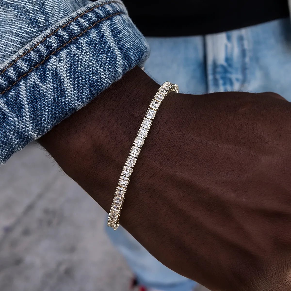 Diamond Baguette Tennis Bracelet in Yellow Gold - 3mm - TONGSHOP / bogo - eligible - product / Category:Bracelets