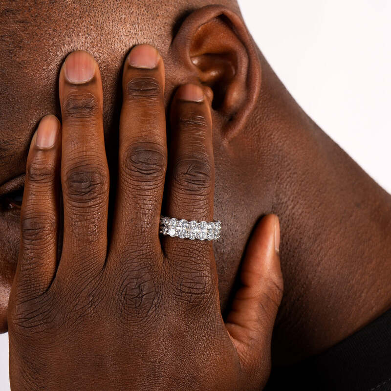 S925 Double Tennis Ring In White Gold - 7mm - TONGSHOP / s925 / Size:10