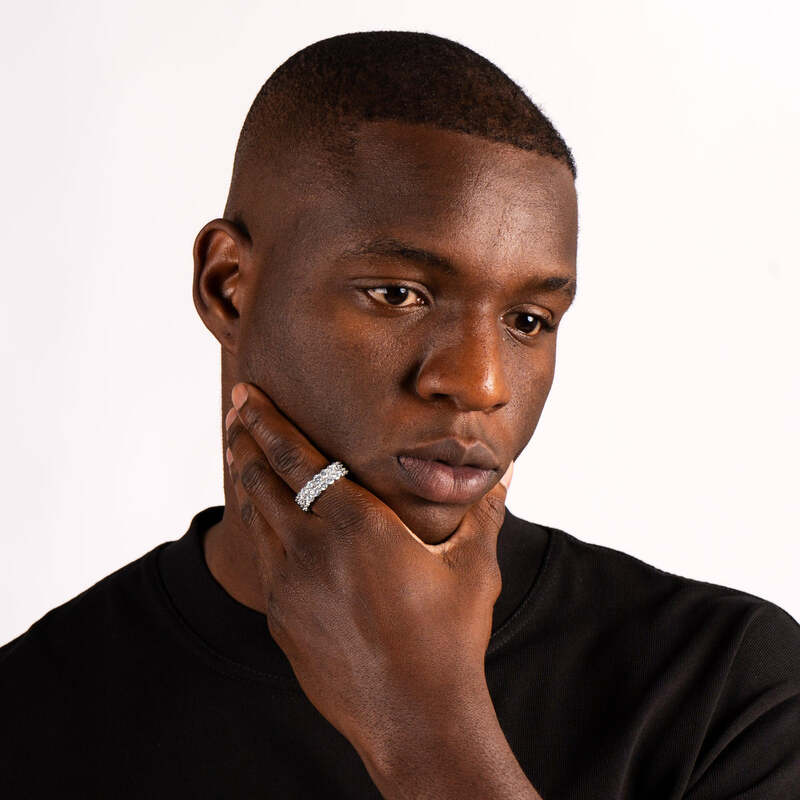 S925 Double Tennis Ring In White Gold - 7mm - TONGSHOP / s925 / Size:10