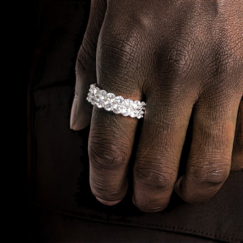 S925 Double Tennis Ring In White Gold - 7mm - TONGSHOP / s925 / Size:10