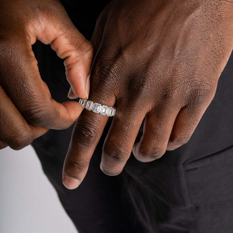 S925 Emerald Band Ring In White Gold - 6mm - TONGSHOP / s925 / Size:10