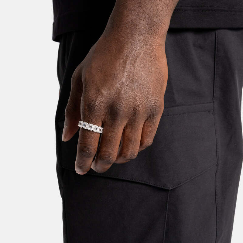 S925 Emerald Band Ring In White Gold - 6mm - TONGSHOP / s925 / Size:10