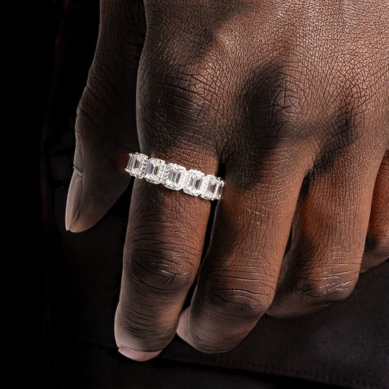 S925 Emerald Band Ring In White Gold - 6mm - TONGSHOP / s925 / Size:10