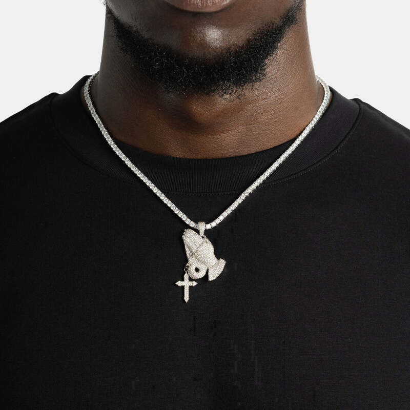 Faithful Hands Cross Pendant in White Gold - TONGSHOP / Length:16 / Length:18