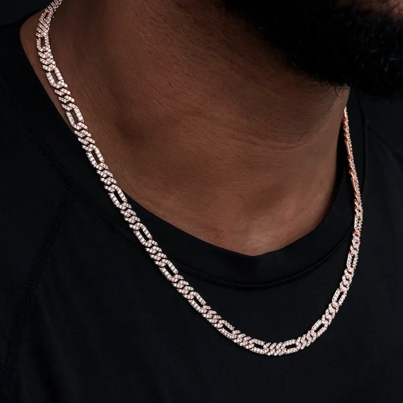 Iced Figaro Chain in White Gold- 6mm - TONGSHOP