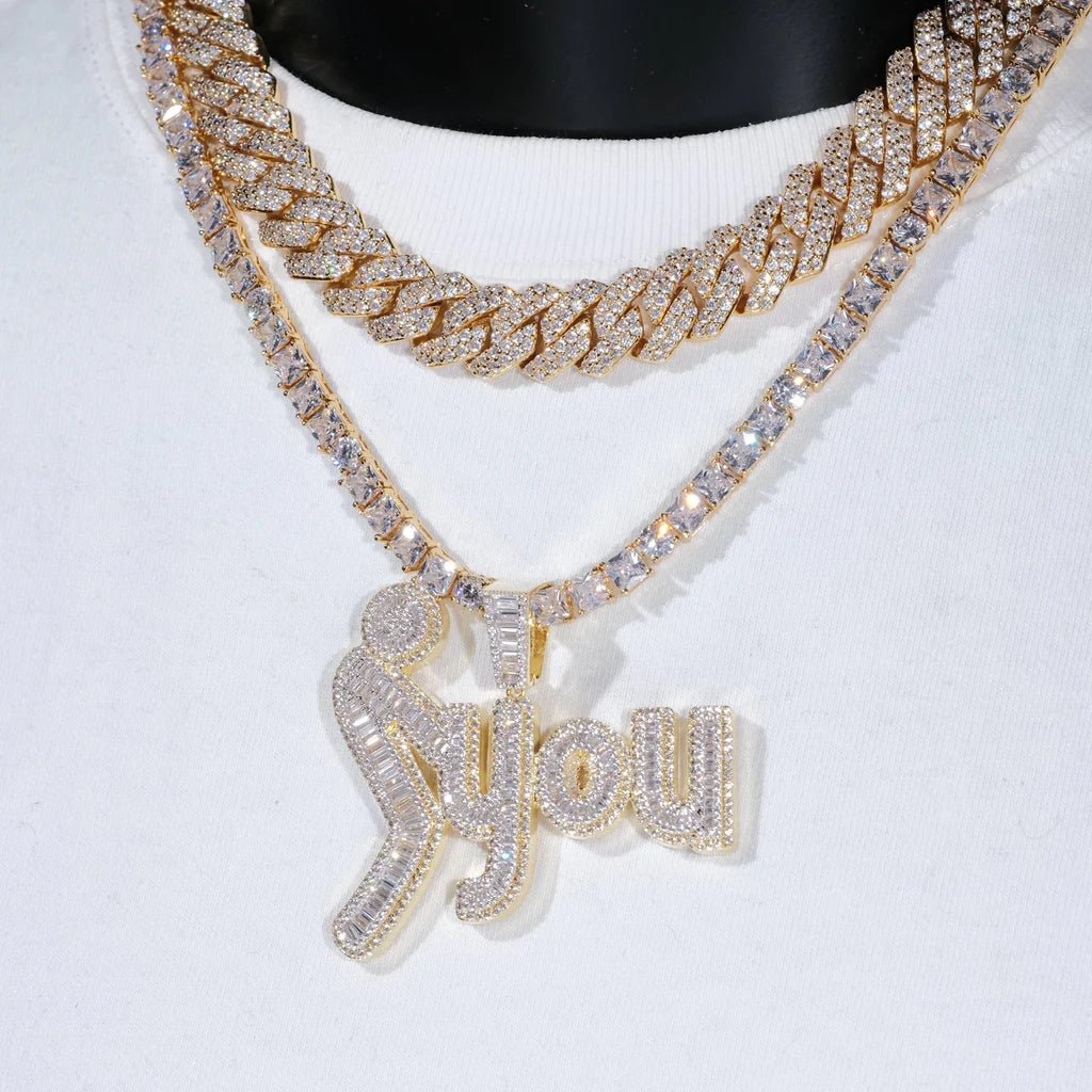Fxxk You Baguette Two - Layer Iced Necklace - TONGSHOP / Length:16 / Length:18