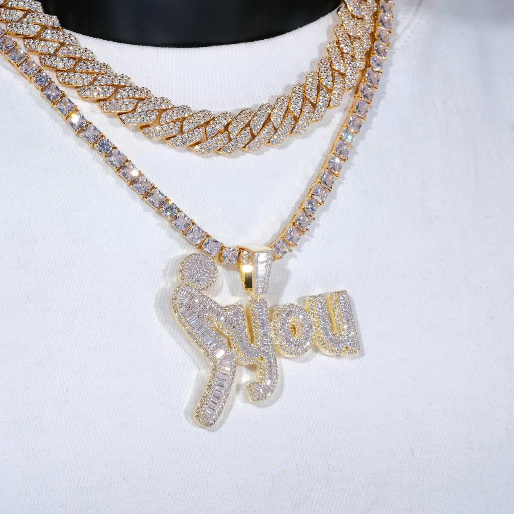 Fxxk You Baguette Two - Layer Iced Necklace - TONGSHOP / Length:16 / Length:18