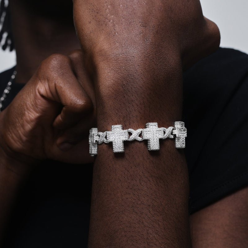 Ice Cross Cuban Bracelet - 18mm - TONGSHOP / Color:White Gold / Color:Yellow Gold