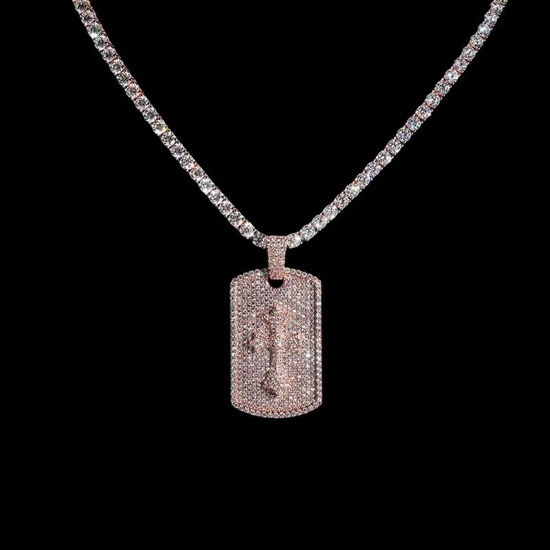 Iced Cross Dog Tag Pendant - 26mm - TONGSHOP / Color:White Gold / Length:16 / Length:18