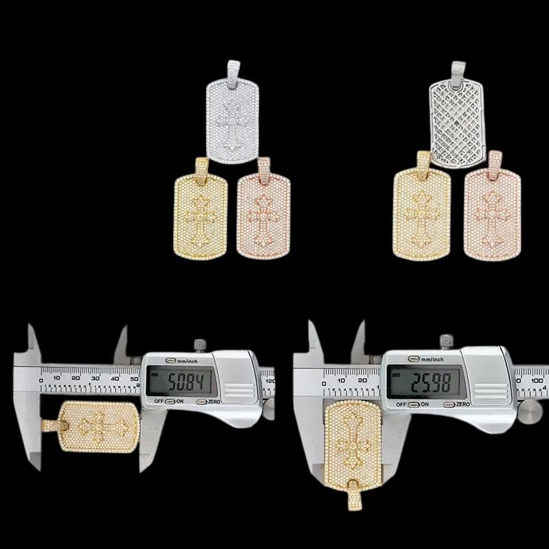 Iced Cross Dog Tag Pendant - 26mm - TONGSHOP / Color:White Gold / Length:16 / Length:18