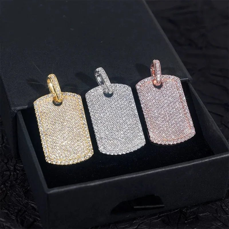 S925 & Moissanite Iced - Set Nameplate Pendant - 22mm - TONGSHOP / Color:White Gold / Length:16 / Length:18