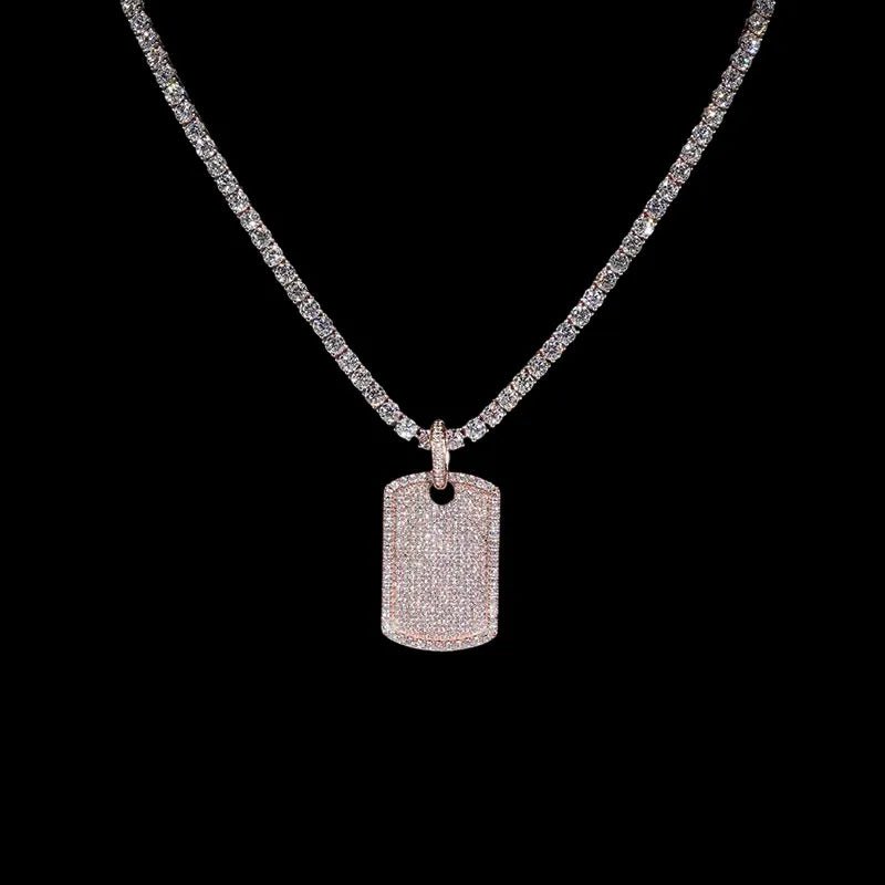 S925 & Moissanite Iced - Set Nameplate Pendant - 22mm - TONGSHOP / Color:White Gold / Length:16 / Length:18