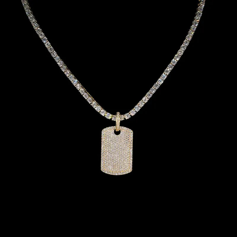 S925 & Moissanite Iced-Set Nameplate Pendant - 22mm