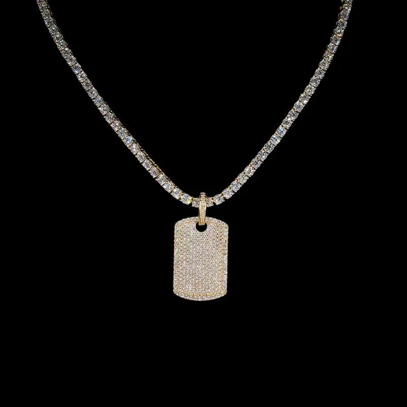 S925 & Moissanite Iced - Set Nameplate Pendant - 22mm - TONGSHOP / Color:White Gold / Length:16 / Length:18