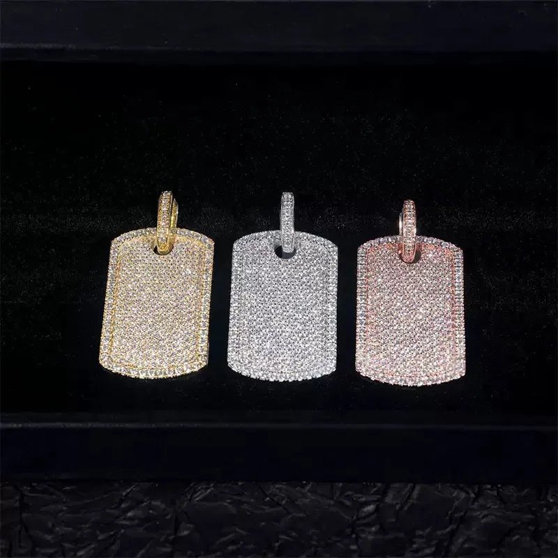 S925 & Moissanite Iced - Set Nameplate Pendant - 22mm - TONGSHOP / Color:White Gold / Length:16 / Length:18