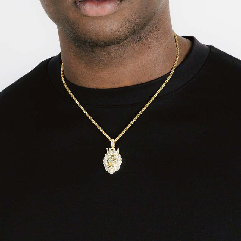 Ice Lion Crown Pendant In Yellow Gold - TONGSHOP / Length:18 / Length:20