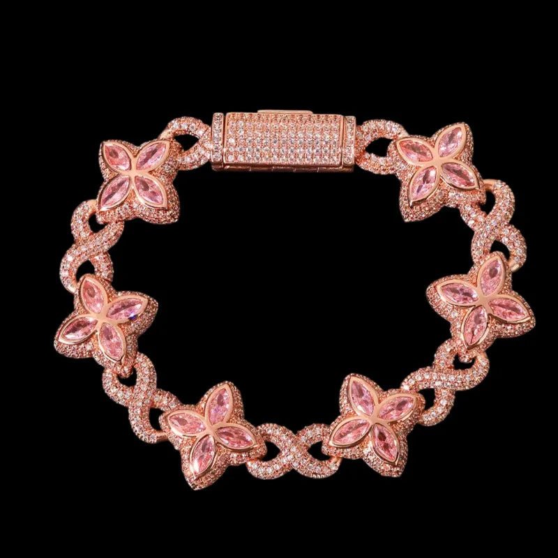 Ice Clover White Gold Blue Diamond Bracelet - 18mm - TONGSHOP / Length:16 / Length:18