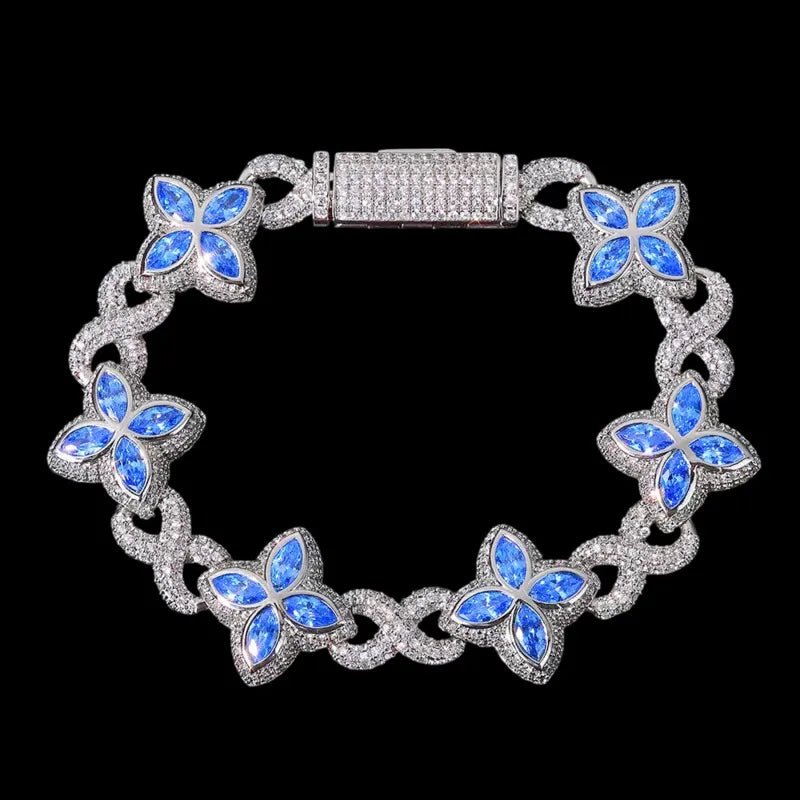 Ice Clover White Gold Blue Diamond Bracelet - 18mm - TONGSHOP / Length:16 / Length:18