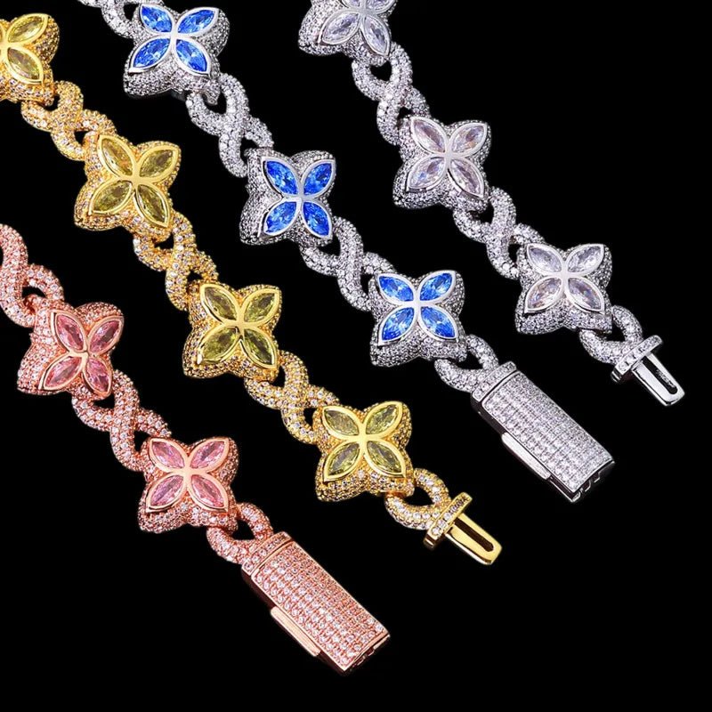 Ice Clover White Gold Blue Diamond Bracelet - 18mm - TONGSHOP / Length:16 / Length:18