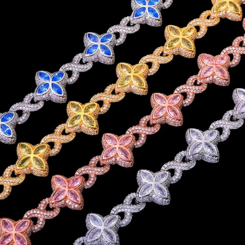 Ice Clover White Gold Blue Diamond Bracelet - 18mm - TONGSHOP / Length:16 / Length:18