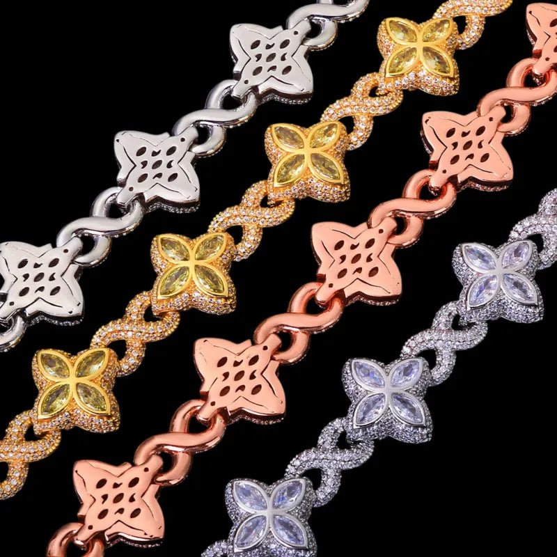 Ice Clover White Gold Blue Diamond Bracelet - 18mm - TONGSHOP / Length:16 / Length:18