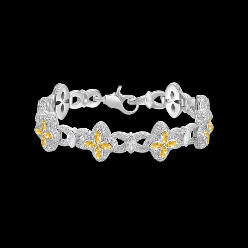 Iced Clover Bracelet in Yellow Diamond - 15mm - TONGSHOP