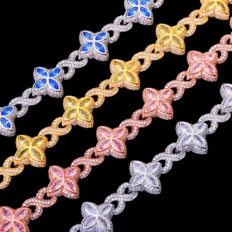 Ice Clover White Gold Blue Diamond Chain - 18mm - TONGSHOP / Length:18 / Length:20