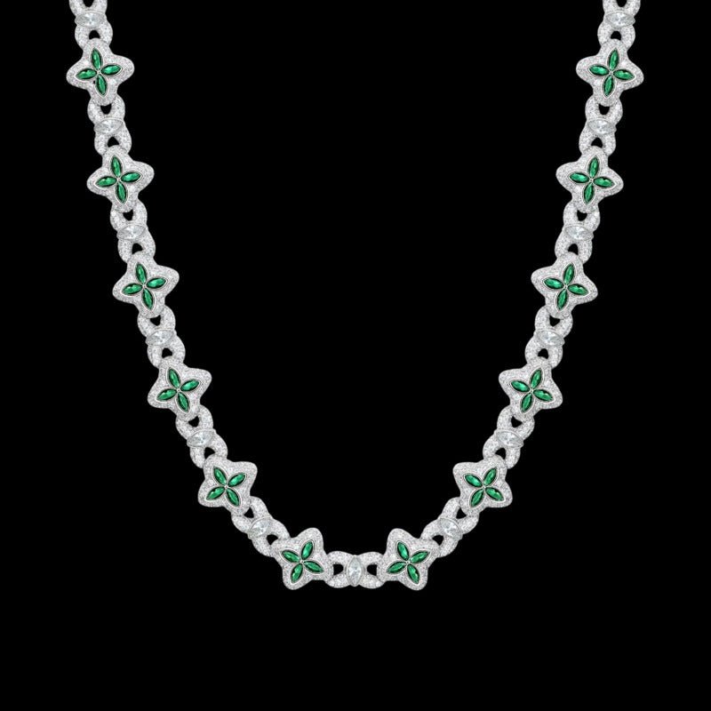 Iced Clover Chain in Pink Diamond - 13mm - TONGSHOP / Length:16 / Length:18