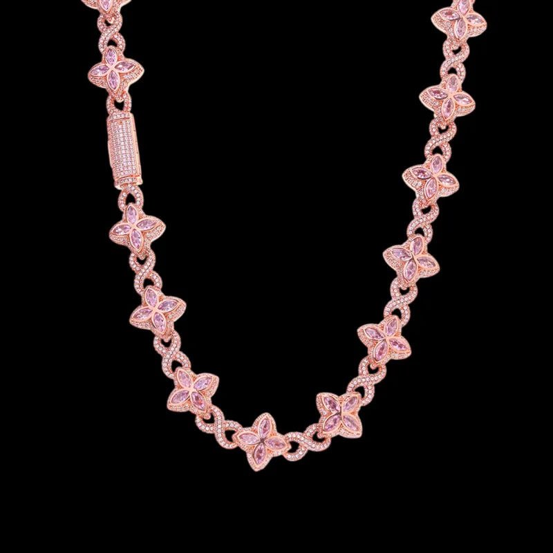 Ice Clover White Gold Blue Diamond Chain - 18mm - TONGSHOP / Length:18 / Length:20