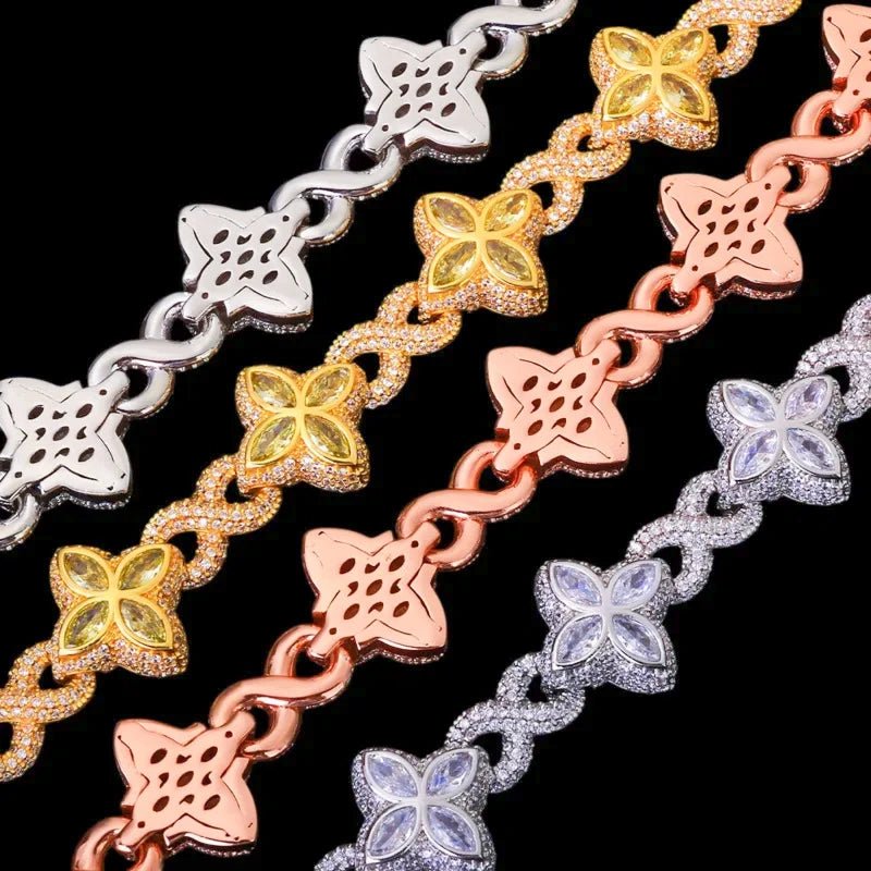 Ice Clover White Gold Blue Diamond Chain - 18mm - TONGSHOP / Length:18 / Length:20