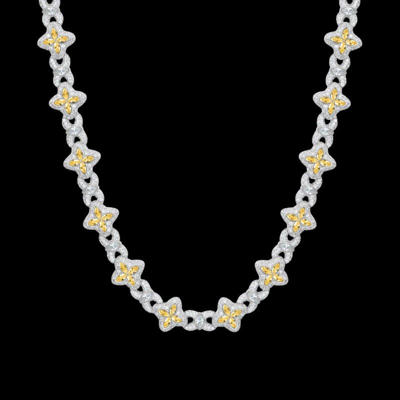 Iced Clover Chain in Pink Diamond - 13mm - TONGSHOP / Length:16 / Length:18