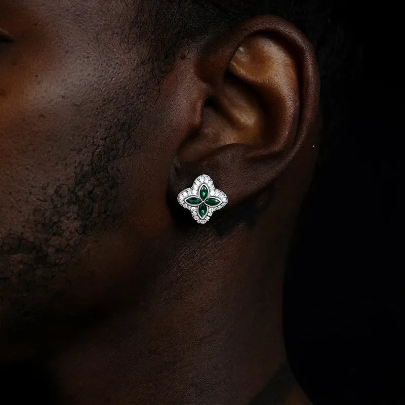 Iced Clover Earrings in Pink Diamond - 13mm
