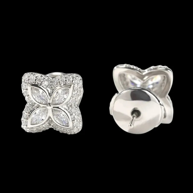 Iced Clover Earrings in Pink Diamond - 13mm