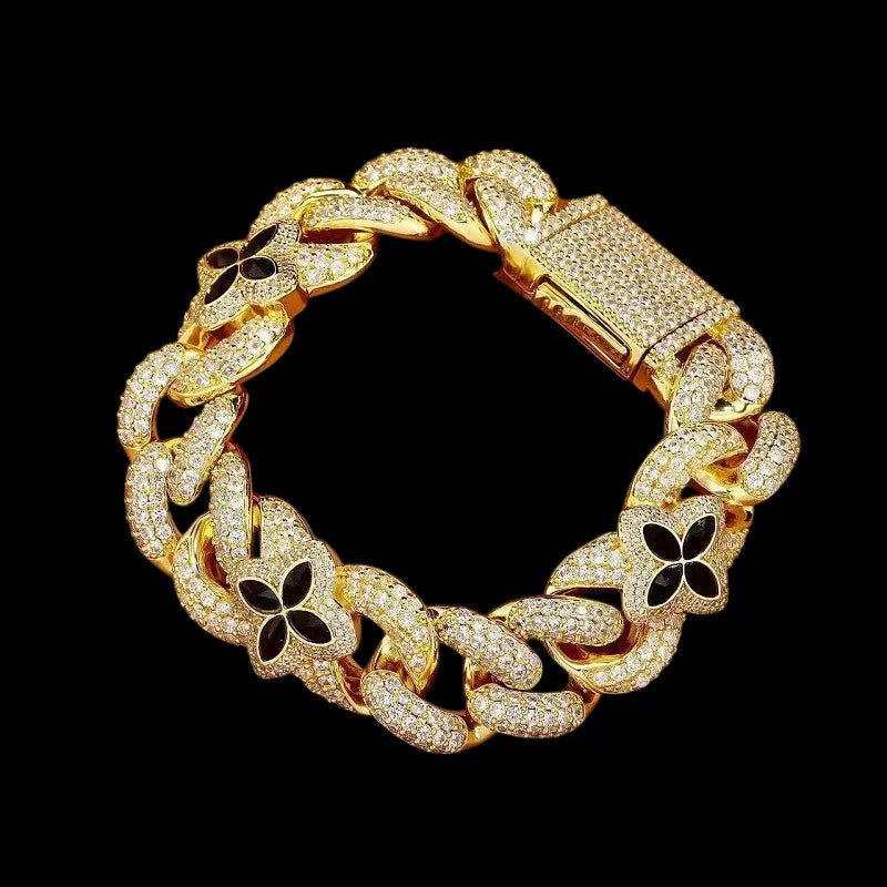 Iced Clover White Gold Green Diamond Bracelet - 20mm - TONGSHOP / Length:16 / Length:18