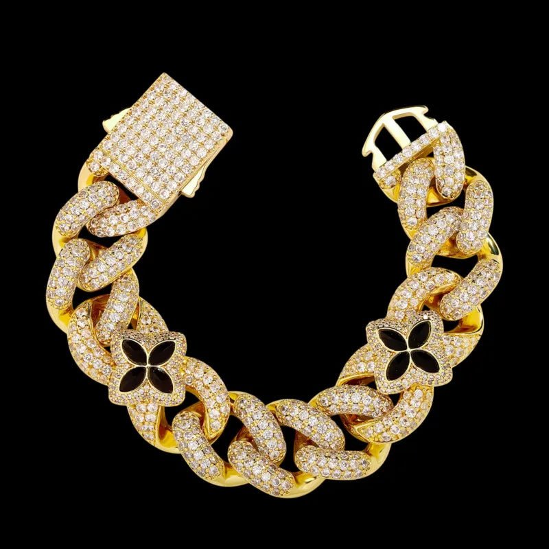 Iced Clover White Gold Green Diamond Bracelet - 20mm - TONGSHOP / Length:16 / Length:18