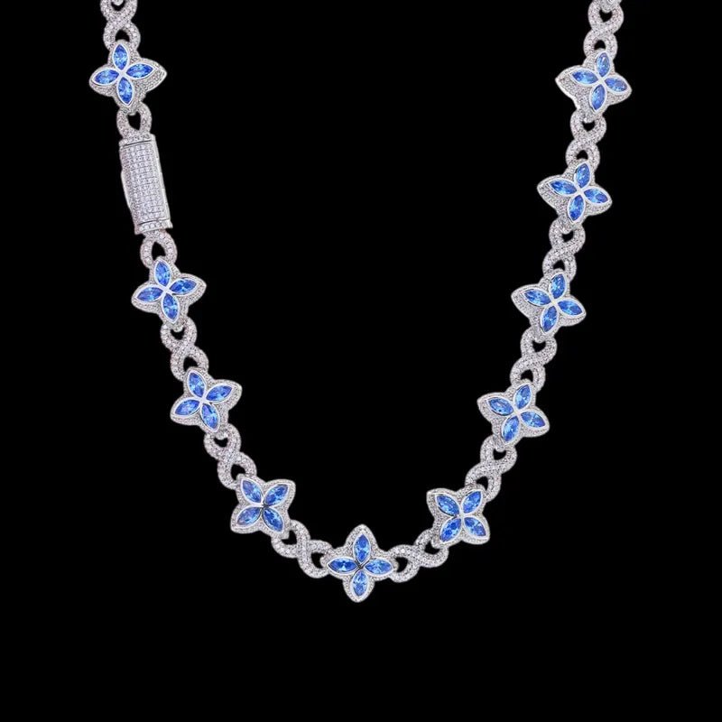 Ice Clover White Gold Blue Diamond Chain - 18mm - TONGSHOP / Length:18 / Length:20